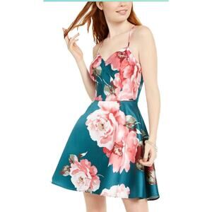 NWT Juniors 1 City Studio Party Social Sleeveless mini dress Green Floral